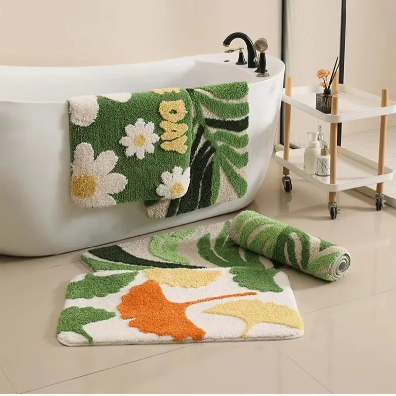 Cross-Border Bathroom Mat Flocked Tufted Carpet Thickened Water-Absorbent TPR Backing Non-Slip Machine-Washable Floor Mat for