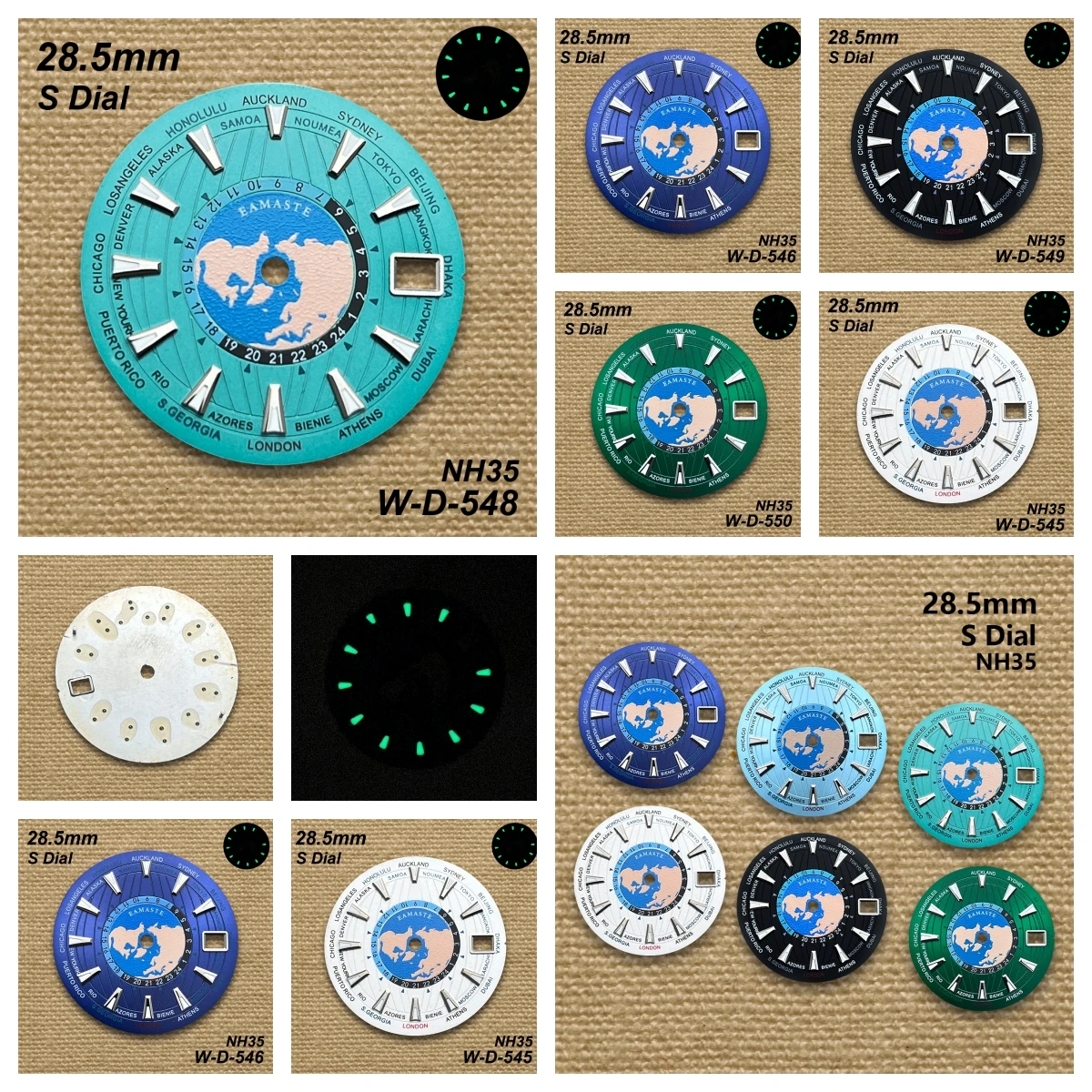 28.5mm SUB S Dial Fit NH35/NH36/4R36 Japanese Movement Green Luminous Applied Index Riveted Watch Modification Accessories