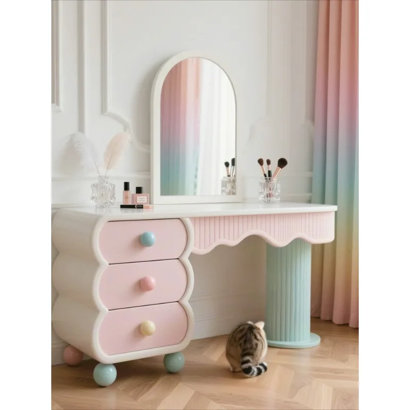 Dopamine dresser, dressing table New cream style pink solid wood chest integrated bedroom makeup table storage cabinet