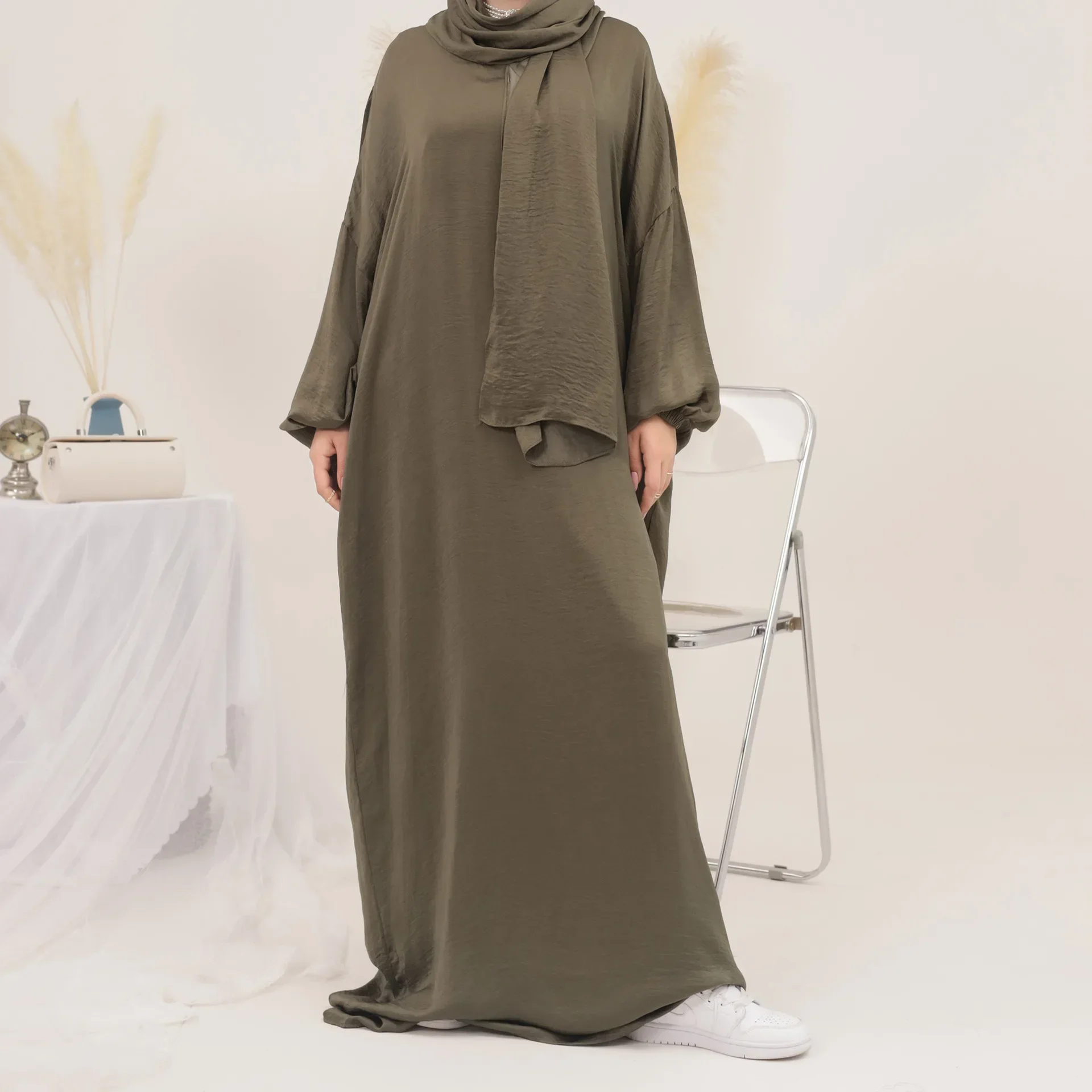 Ramadan Jilbab Hooded Abaya with Integrated Veil Hijab Scarf Muslim Prayer Dress Dubai Abayas for Women Islamic Clothes Djellaba