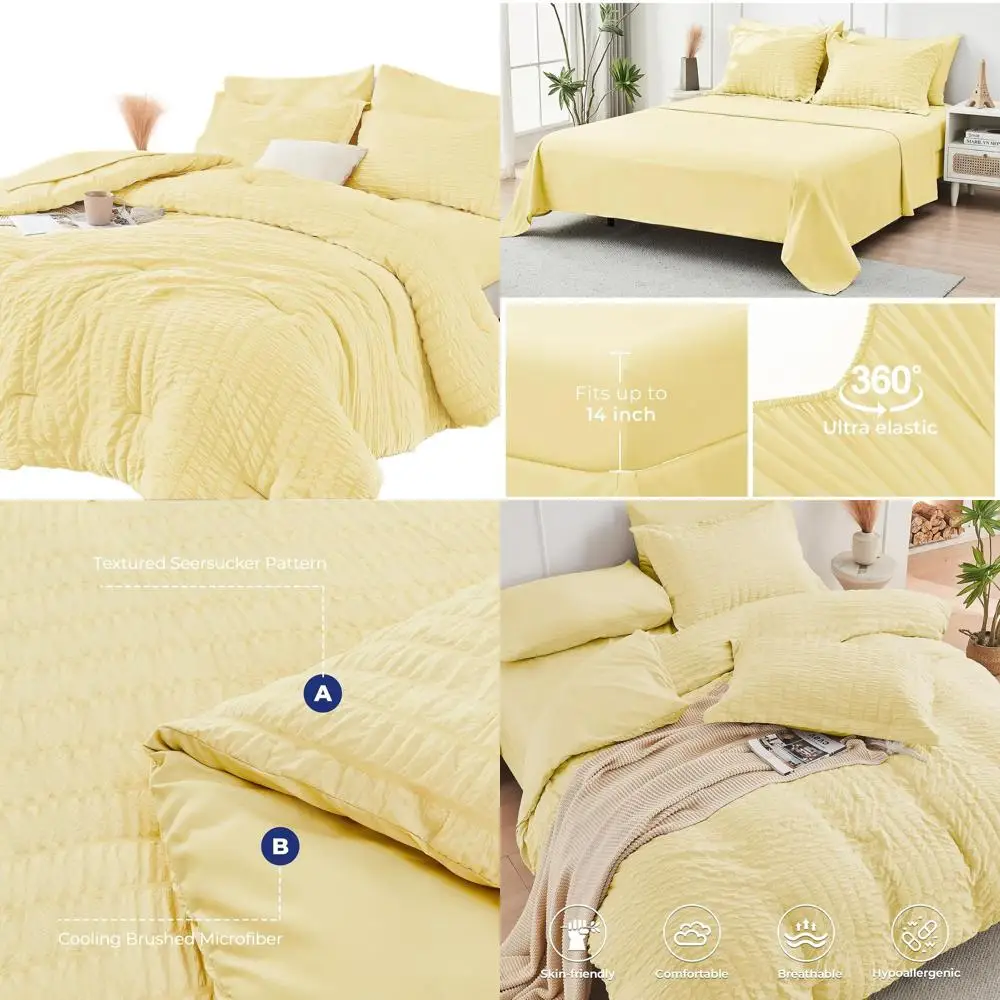 

7-Piece Seersucker Comforter Set: All-Season Luxury Bedding with Sheets, Pillowcases, and Shams