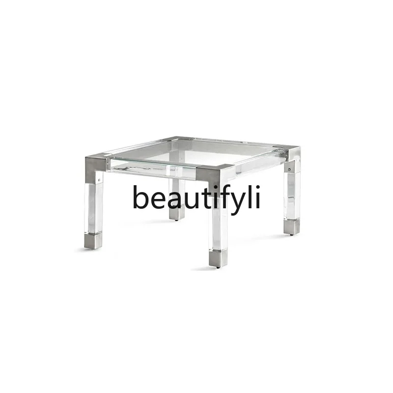 

Acrylic coffee table simple modern stainless steel corner square glass transparent table