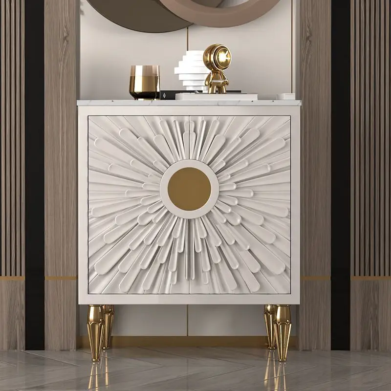 خزانة مدخل جديدة ذات باب فاخر وخفيف الوزن، وخزانة أحذية رخامية بسيطة وحديثة، وخزانة غرفة معيشة من الخشب الصلب