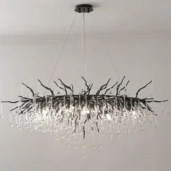 Nordic Luxury Crystal G9 Chandeliers Black Gold Water Drop Pendant Light Living Room Hotel Hall Villa Indoor Decor Fixture