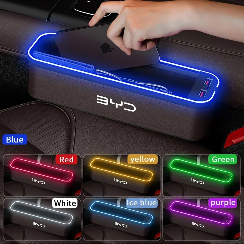 Car Interior LED 7-Color Sewn Chair Storage Box parts For BYD Tang F3 E6 Atto 3 EV DM Tang E9 Yuan Plus Song Max F0 Qin G3 I3