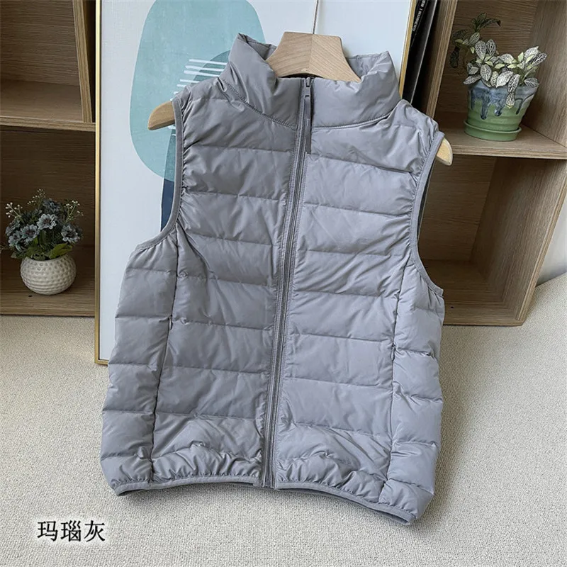 Autumn Winter Ultra Light White Duck Down Vest Jacket Women Sleeveless Down Waistcoat Parkas Ladies Stand Collar Short Warm Coat