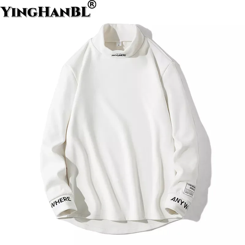 

New Sweatshirt Stylish Men's Hoodies Casual Turtleneck Solid Color Long Sleeve O-Neck Trendy T-Shirt Streewetar Harajuku Unisex