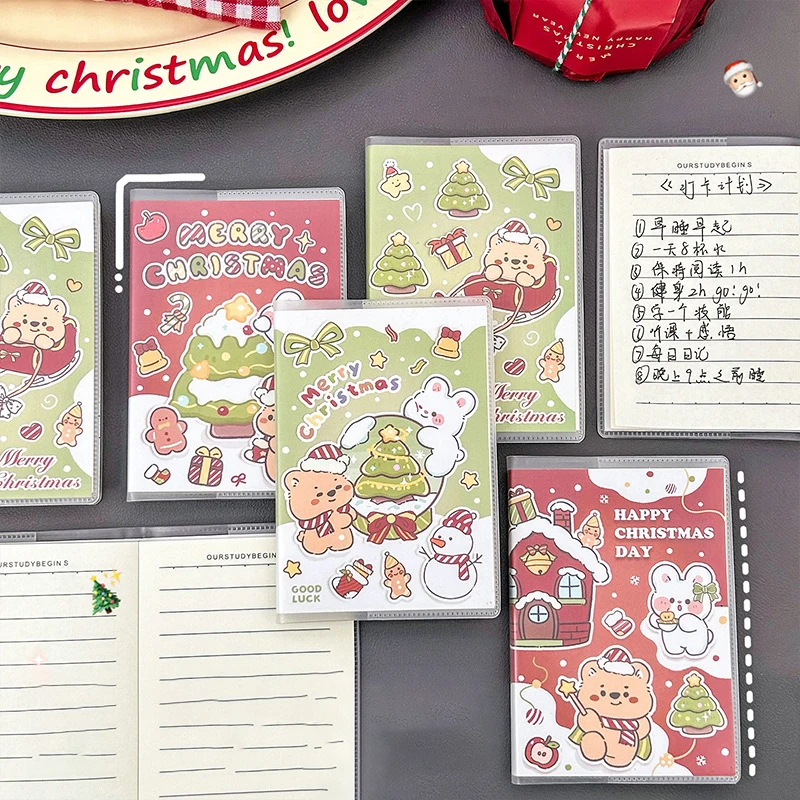 Cartoon Christmas A7 Mini Notebook Portable Pocket Notepad Diary Planner Office School Supplies Student Stationery Kids Gifts