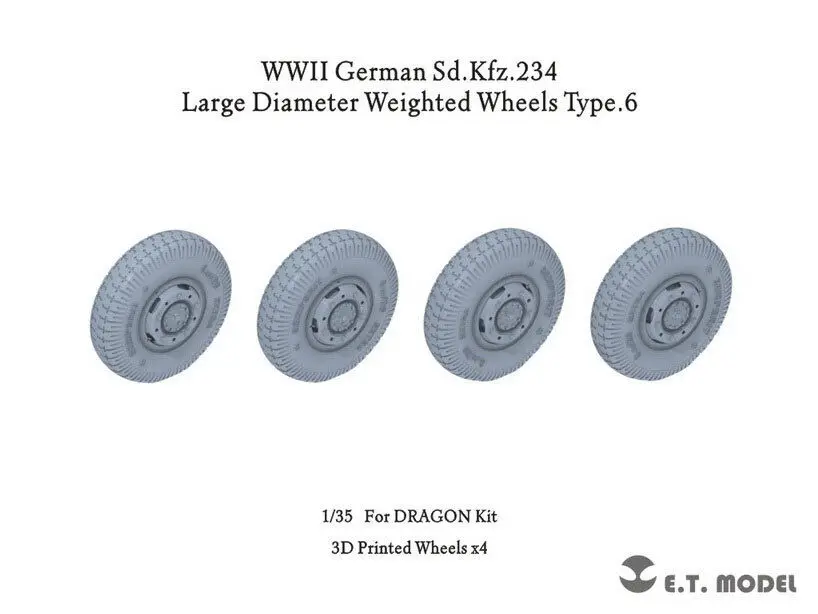 

ET модель P35-106 1/35, немецкий Sd.Kfz.234, Утяжеленные колеса большого диаметра, тип 6 для комплектов Dragon