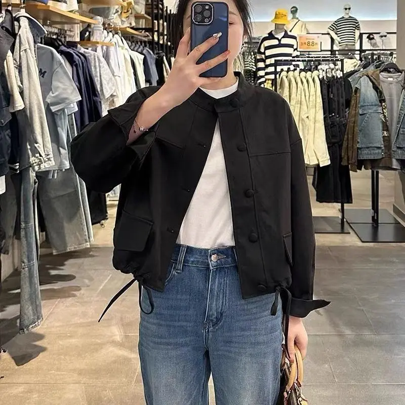 Faionable ort Casual Workwear Jaet Damen-Oberteil mit Stehkragen, schlankmachendes Oberteil aus Polyesterfaser, langer Sve-Knopfverschluss