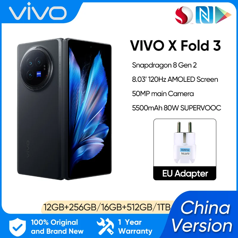 Смартфон Vivo X Fold 3 Snapdragon 8 Gen 2, 8,03 дюйма, AMOLED, 120 Гц, дисплей, 5500 мАч, 80 Вт, камера SuperVOOC, 50 МП, OriginOS 4, NFC & OTA