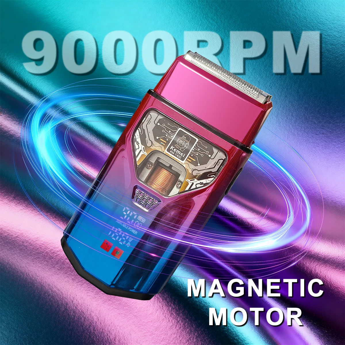 KEMEI KM-T400 Dual Foil 9000RPM 5W Magnetic Levitation Motor LED Display 1400mAh Electric Shaver Man Professional Barber Shaver