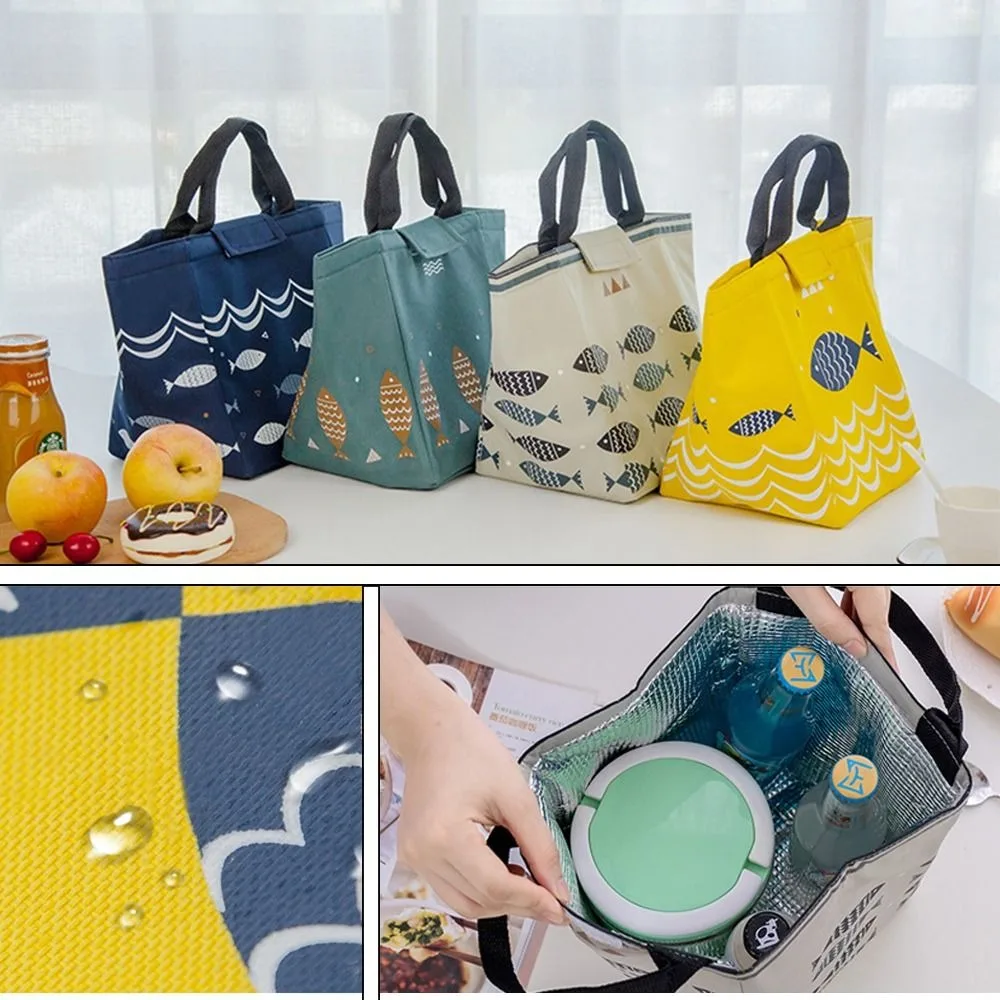 Fish Pattern Tote Lunch Bag Portable Oxford Waterproof Warm Cold Bag Thermal Insulated Large Capacity Picnic Lunch Bags Travel