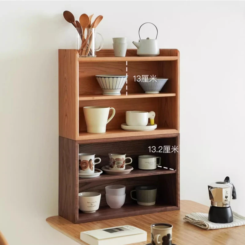

Black Walnut Desktop Organizer Nordic Multi-Layer Display Shelf Stackable Cup Storage Cabinet Modern Collection Rack for Dining
