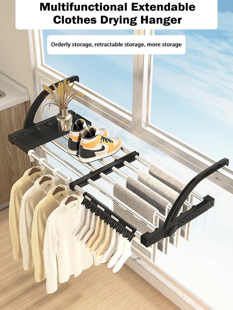 Foldable Clothes Drying Rack Balcony Extendable Drying Shoes Pillows Tainless Steel Fixed Balcony Window Organizer Hanger New