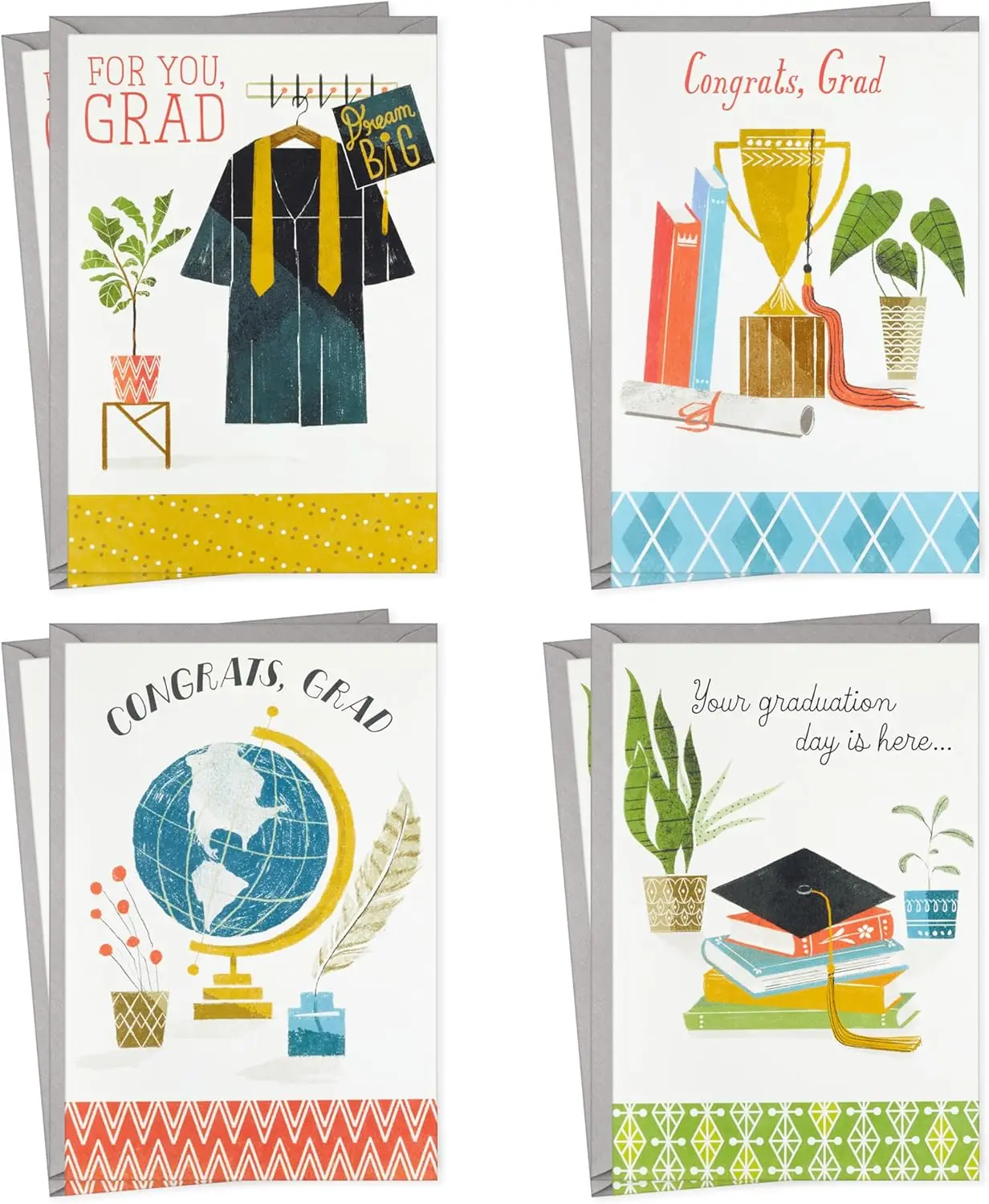 Graduation Cards Assortment 8 Pack with Envelopes for Congrats Grad Party