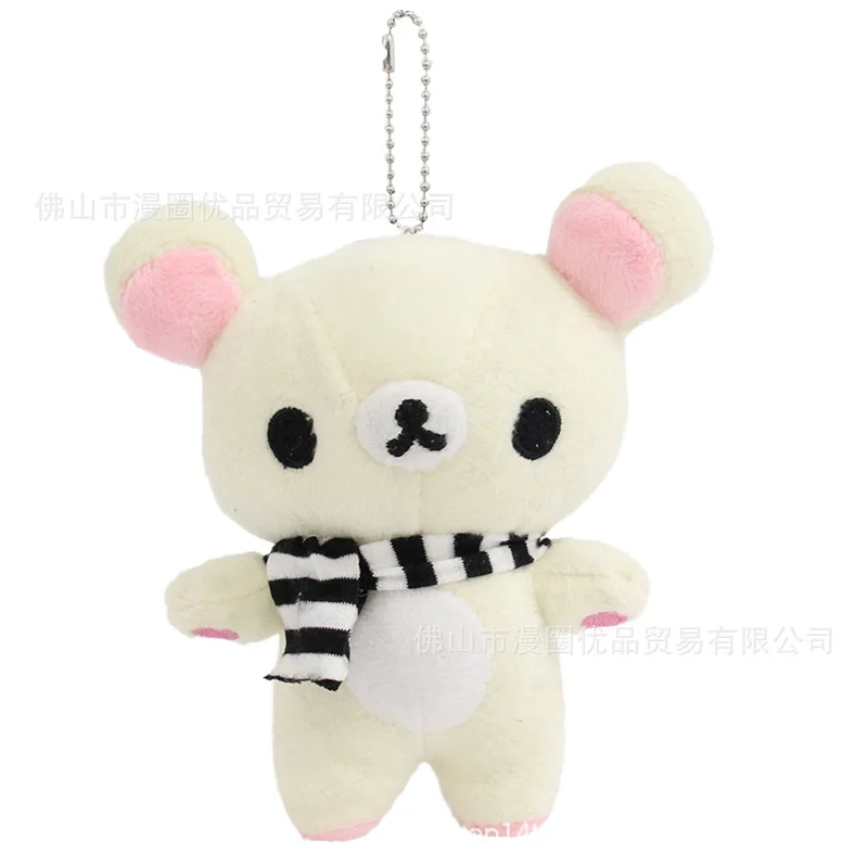 Japonês rilakkuma bonito pelúcia pequeno urso básico cachecol boneca pingente dos desenhos animados anime fofo chaveiro adorável mochila decoração presente