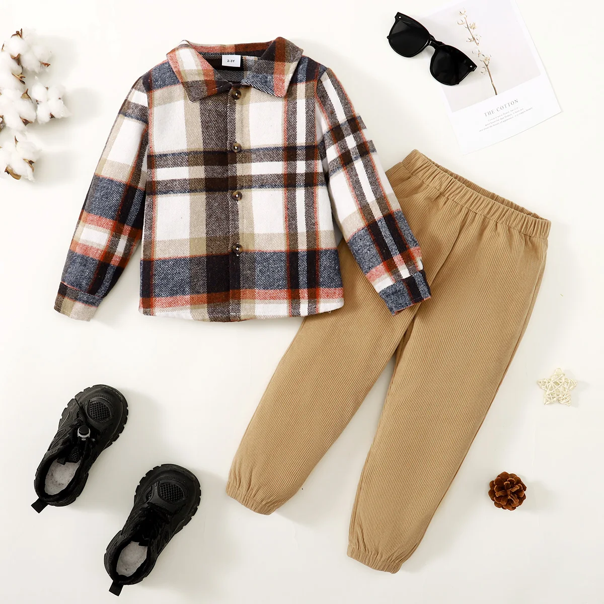 1-6 Years Kids Boys 2PCS Clothes Set Plaid Long sleeves Shirt Top+Solid Pants Toddler Boy Autumn Gentleman School style Outfit