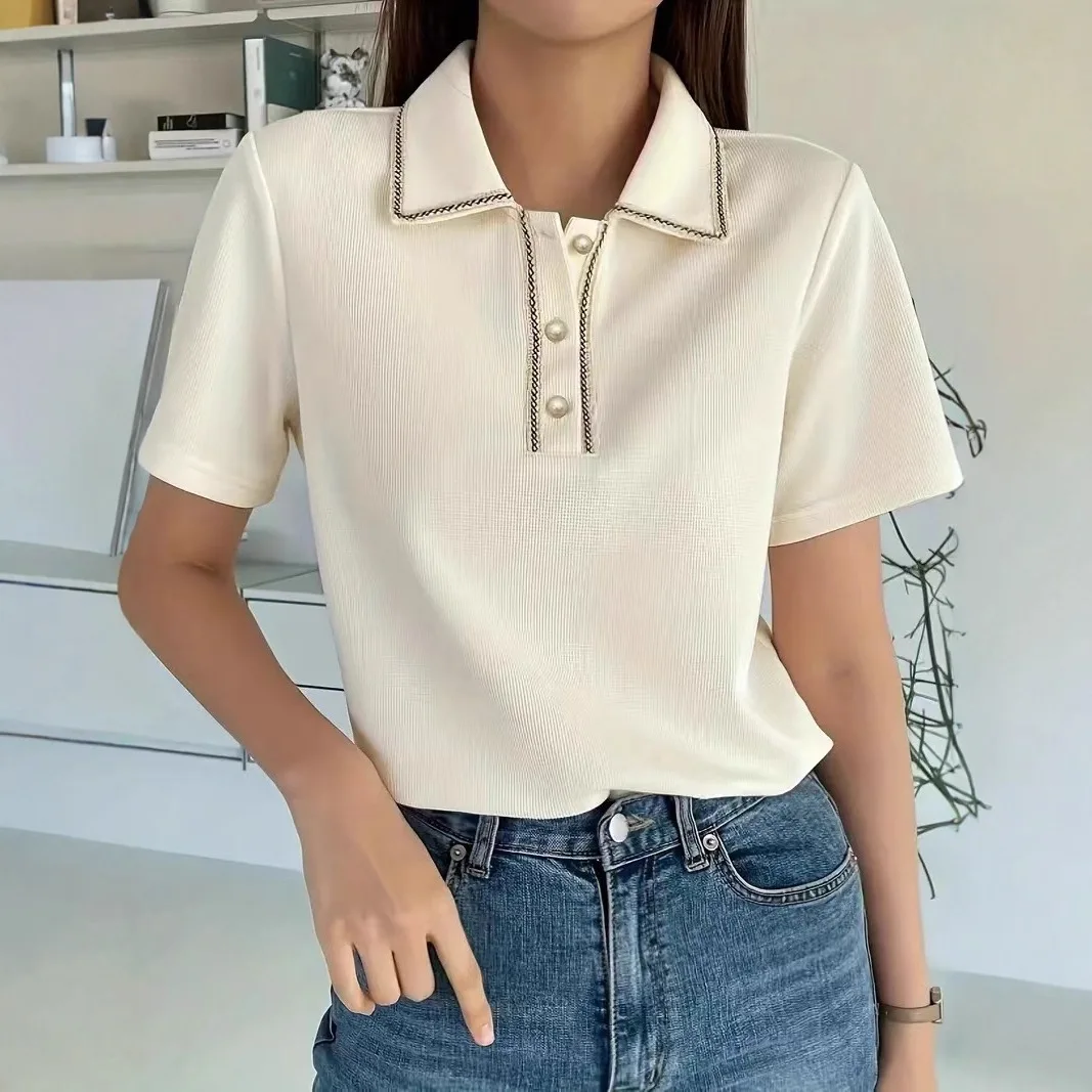 

2026 Foreign Trade Women's Clothing Cross-Border European And American Amazon Solid Color Button Pullover Short-Sleeve Polo