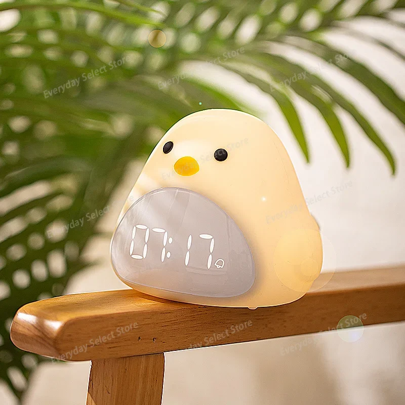 Cute Time‑Bird Digital Alarm Clock, USB‑Rechargeable Warm‑LED Night Light, Silent Desktop Clock for Kids Student Bedroom
