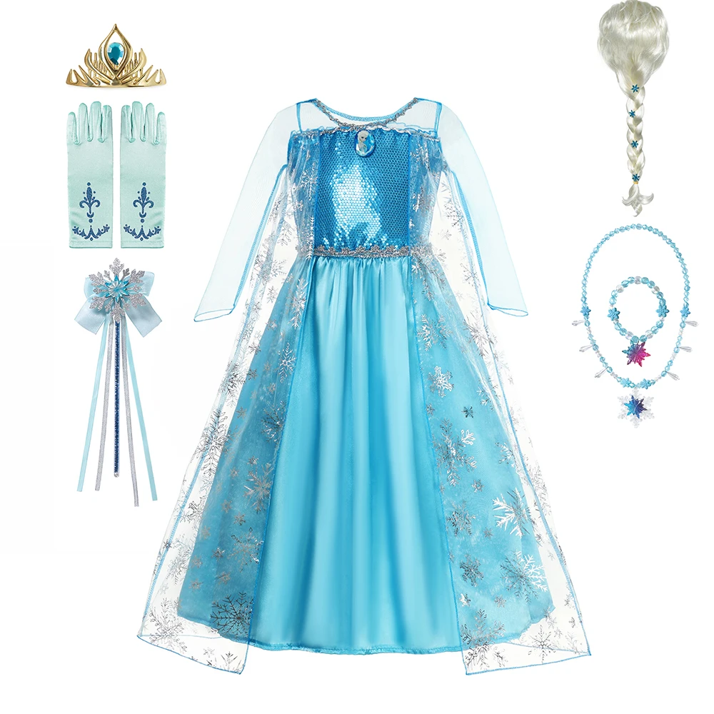 

Disney Elsa Princess Dress Girls Sequins Fantasia Costume Halloween Carnival Tulle Vestido Snow Queen Frozen Disguise Clothes