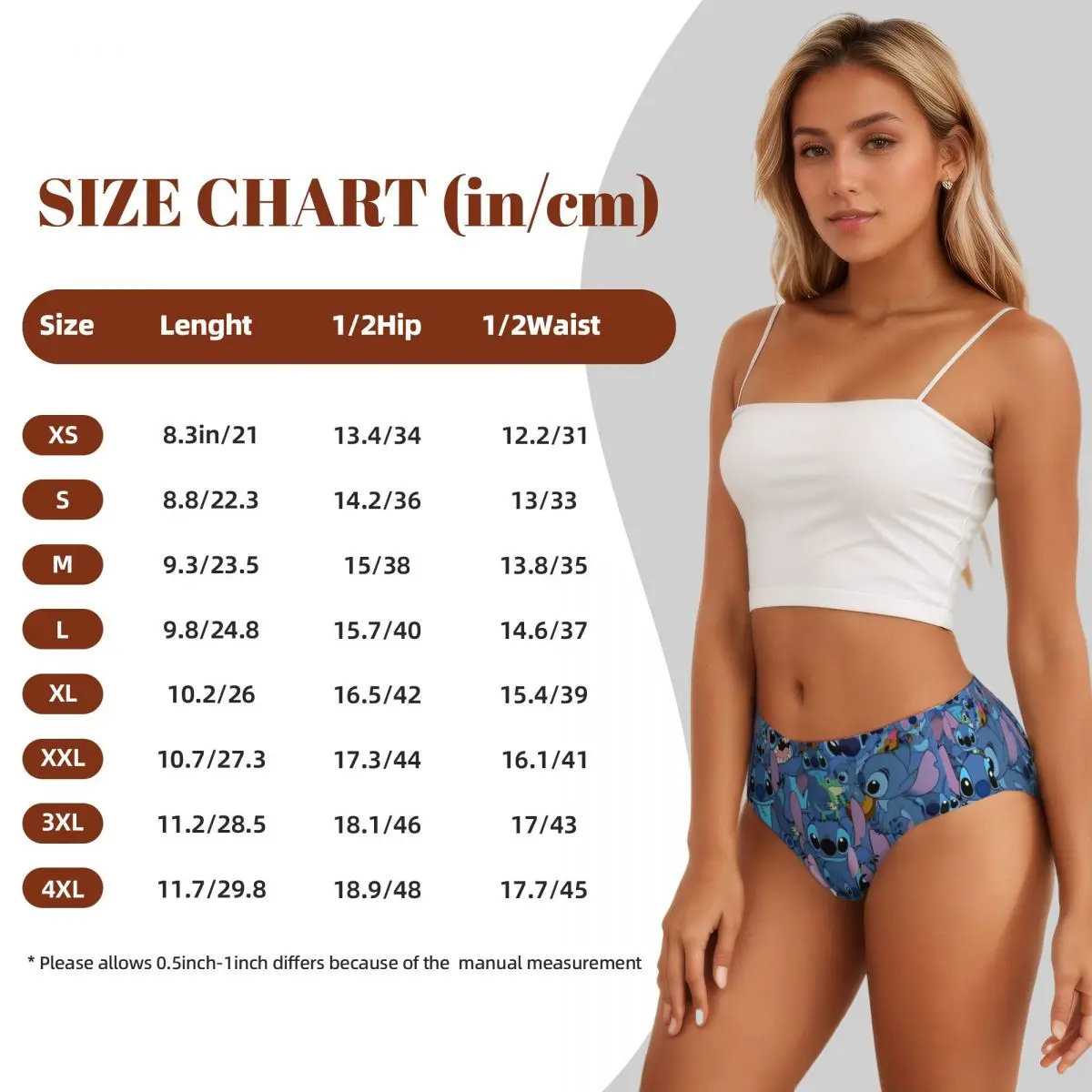 Custom Anime Stitch Pattern Briefs Underwear Women Breathable Stretch Disney Panties