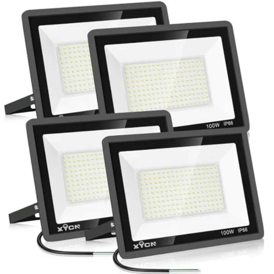 

Комплект из 4 светодиодных прожекторов 100 Вт, IP66, водонепроницаемые уличные светильники для безопасности, 12500 лм, суперяркие, 5000K, дневной белый свет, для двора и сада