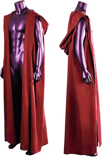 

New loween Cosplay Red Svel Hooded Cloak for Men Knight Wizard Role-plang Long Robe Polyester Material Summer 2024