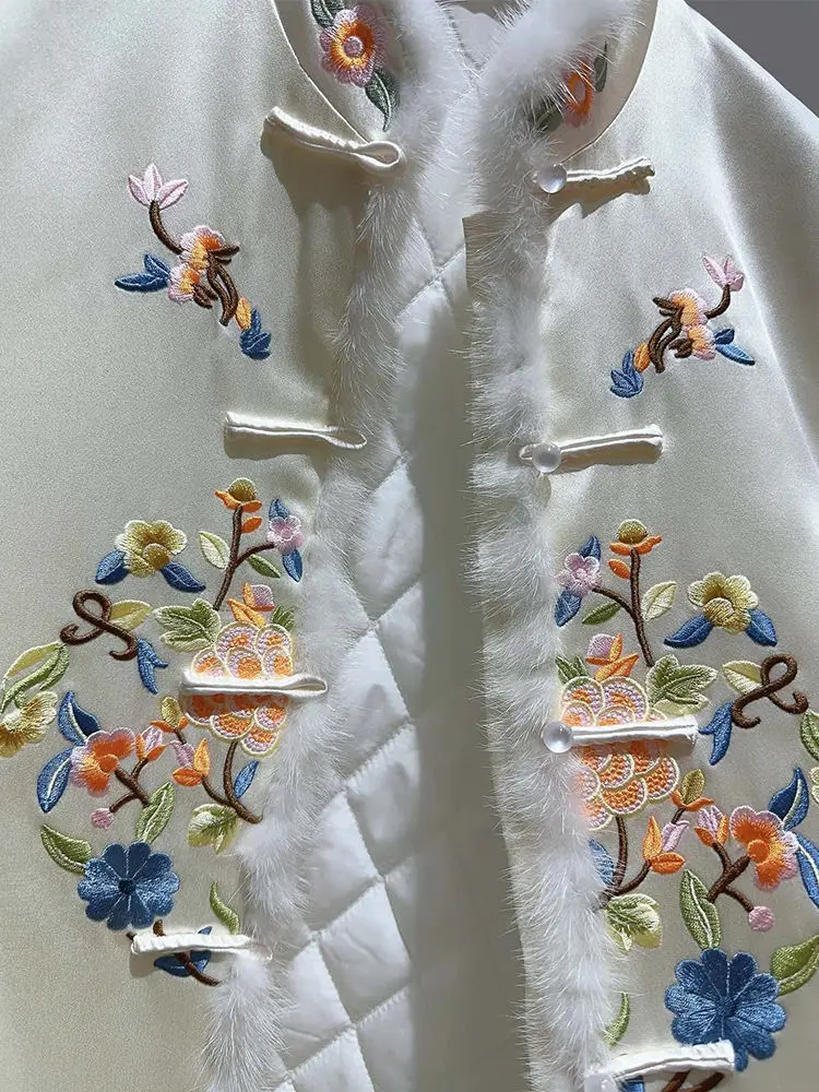 2024 new chinese style women white embroidered cotton vest suit autumn winter fashion jacket woman tangsuits vest tangsuit coat