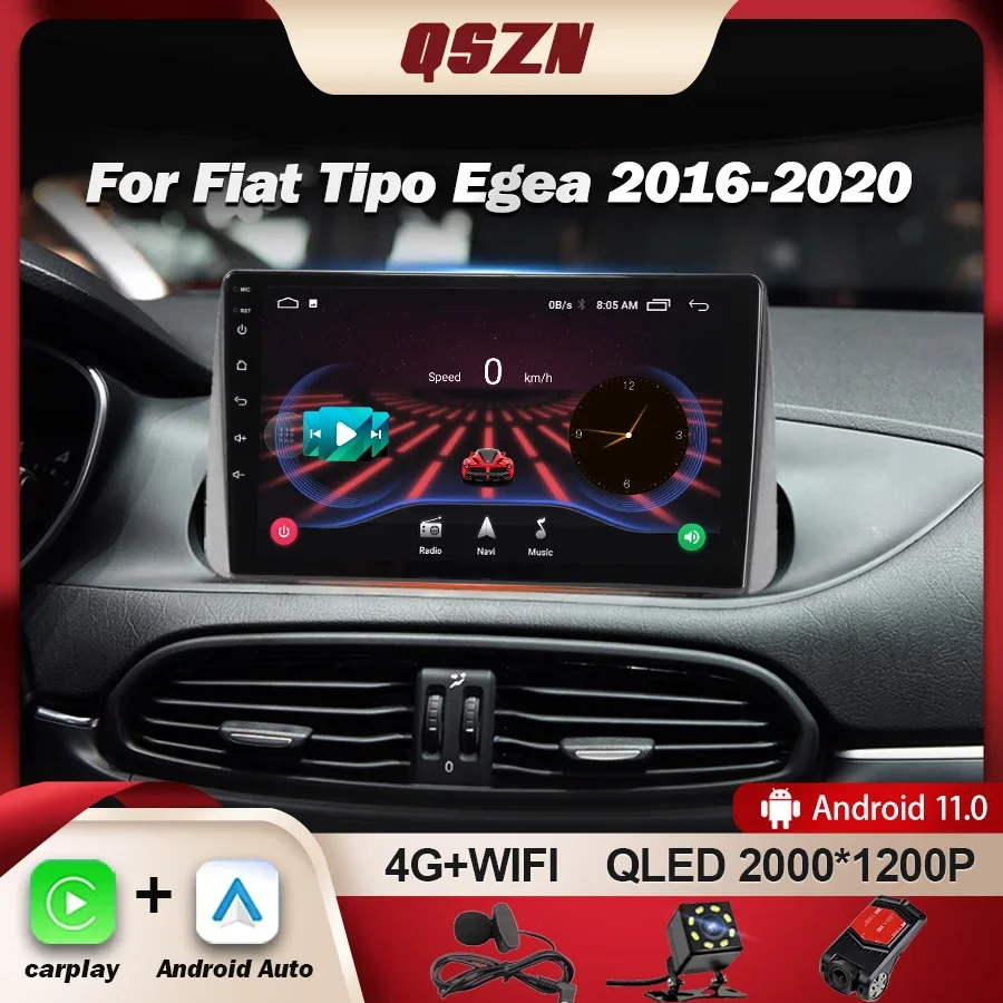 QSZN For Fiat Tipo Egea 2016 - 2020 Car Radio Multimedia Video Player Navigation Stereo GPS Carplay Android 12 Autoradio 2K QLED