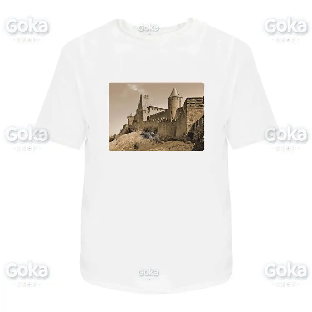 Sepia Walls of Carcassonne Graphic T Shirts Mens Clothing  Tees Cotton Women Printed T-shirt Y2K Clothes Cute Funny Tshirt