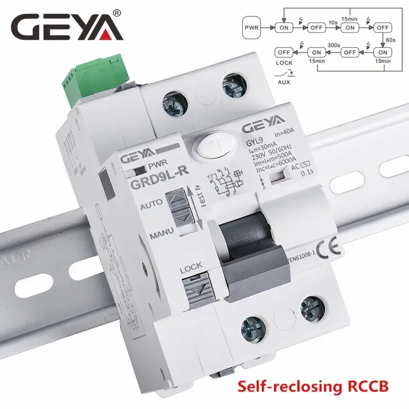 Imagem -02 - Geya Dispositivo Auto-reclusivo Automático Rcd Smart Breaker tipo ac Grd9l-r Rccb 2p 40a 30ma 100ma 300ma