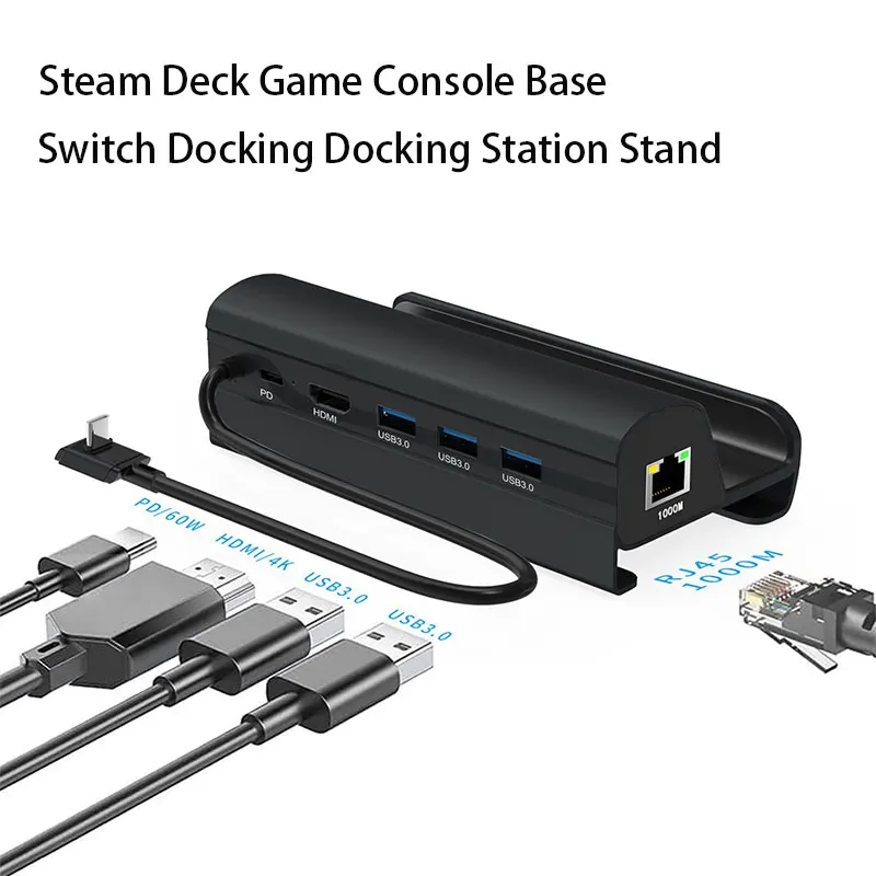 

Steam Deck Game Console Base USB Type C HUB To 4K 60Hz HDMI RJ45 1000M PD 60W Fast Charging Switch Docking Docking Station Stand