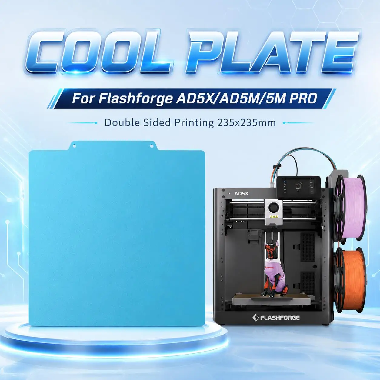 Cold Plate For Flashforge AD5X/AD5M/5M PRO 235x235mm Magnetic Sticker Lower Power Lower Temp 3D Printer Heated Bed PLA PETG