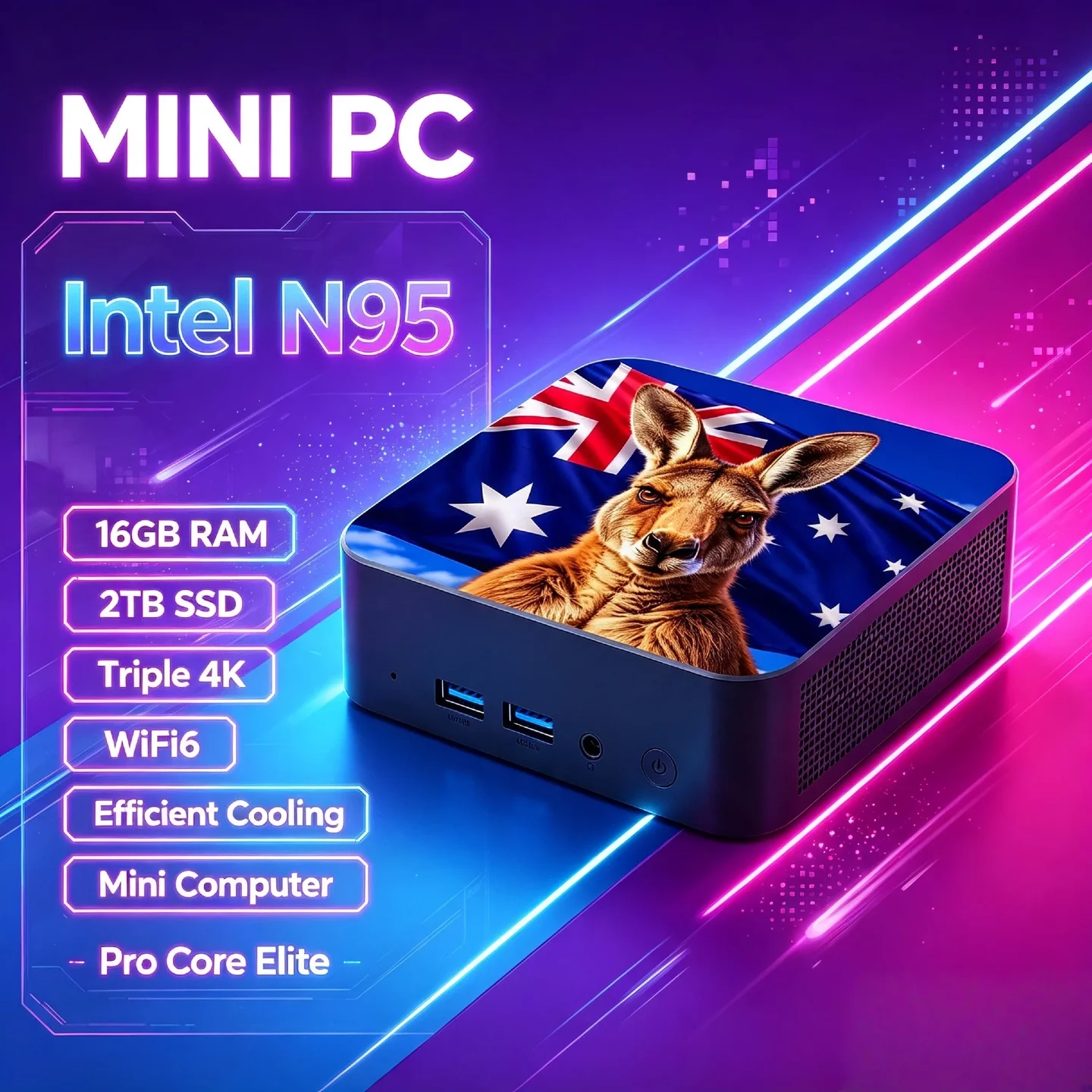 Intel Core N95 Mini PC 16GB 2TB NVMe SSD Triple 4K Monitor Support WiFi 6 Efficient Cooling Compact Unit Elite