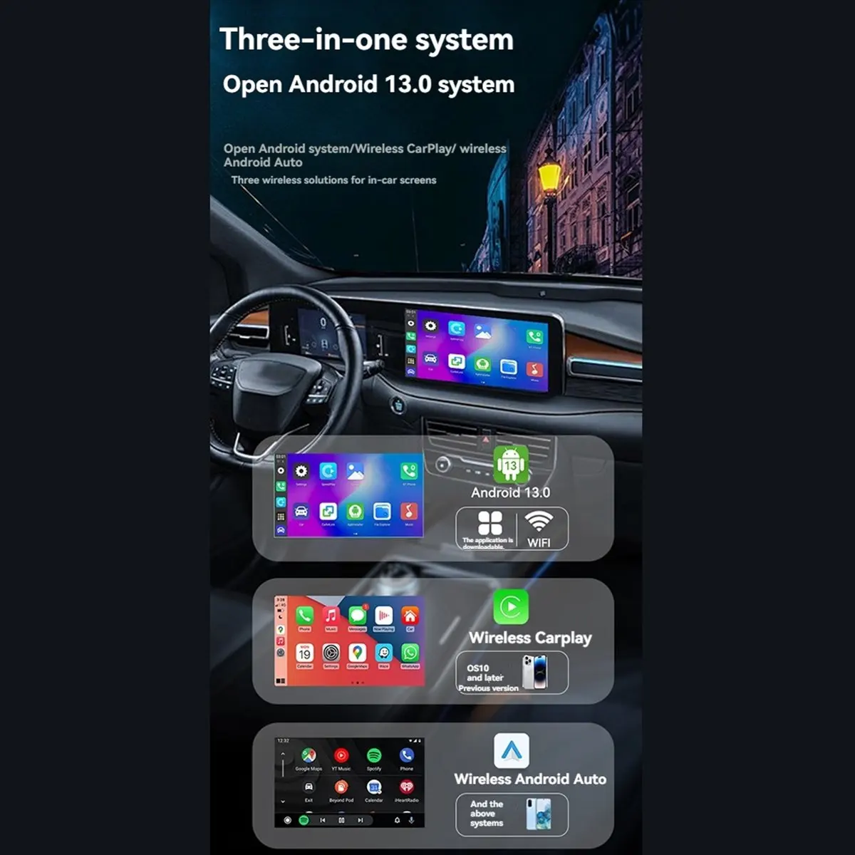 

Перфокуальный беспроводной Carplay в Android AI Box Carplay/Android Auto на Android 13, поддерживает взаимодействие с разделенным экраном и HD-портом A