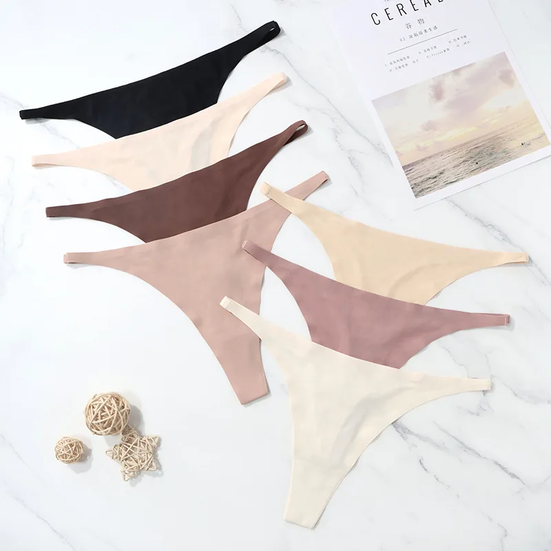 Ice Silk Seamless Panties For Women Soft Thin Band Thongs Woman Satin Underwear Female Bikini Panties String Tangas Mujer