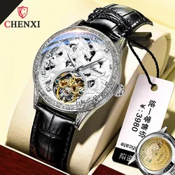 CHENXI 6029M Horse New Men's Leather High Grade Fully Automatic Hollow Luminous Waterproof Flywheel Mechanical Watch