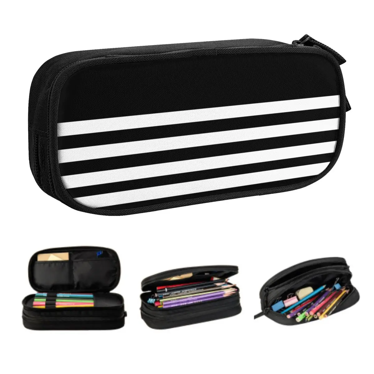 Custom Kawaii Black And White Geometric Striped Pencil Cases for Big Capacity Minimalist Line Art Pencil Pouch School Supplies