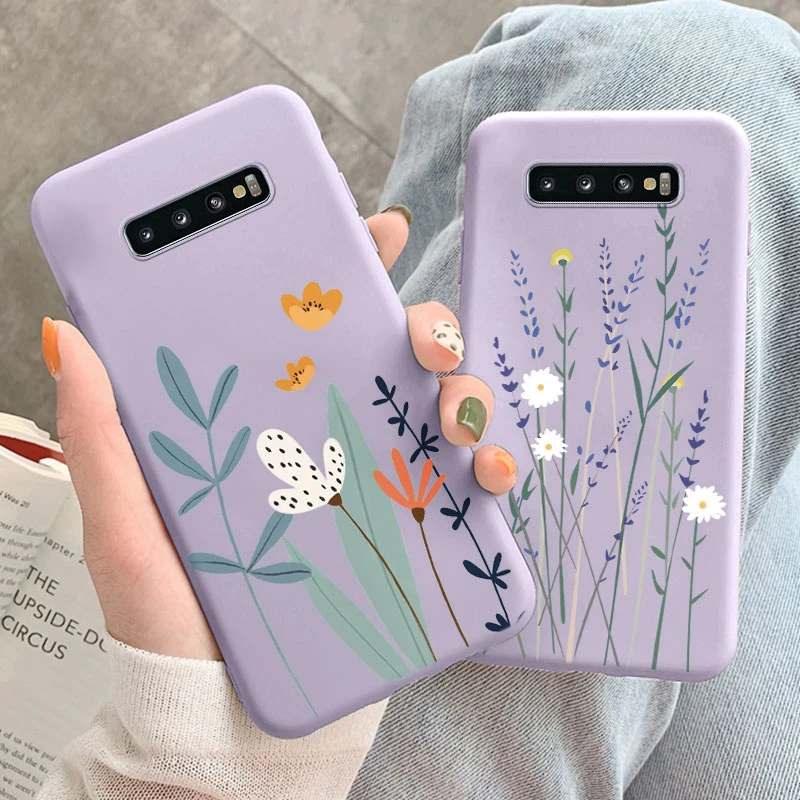 Vintage Flowers Leaves Plant Rose Phone Cases For Samsung Galaxy S10 + Plus S10e Shockproof Fundas Silicone Protective TPU Cover