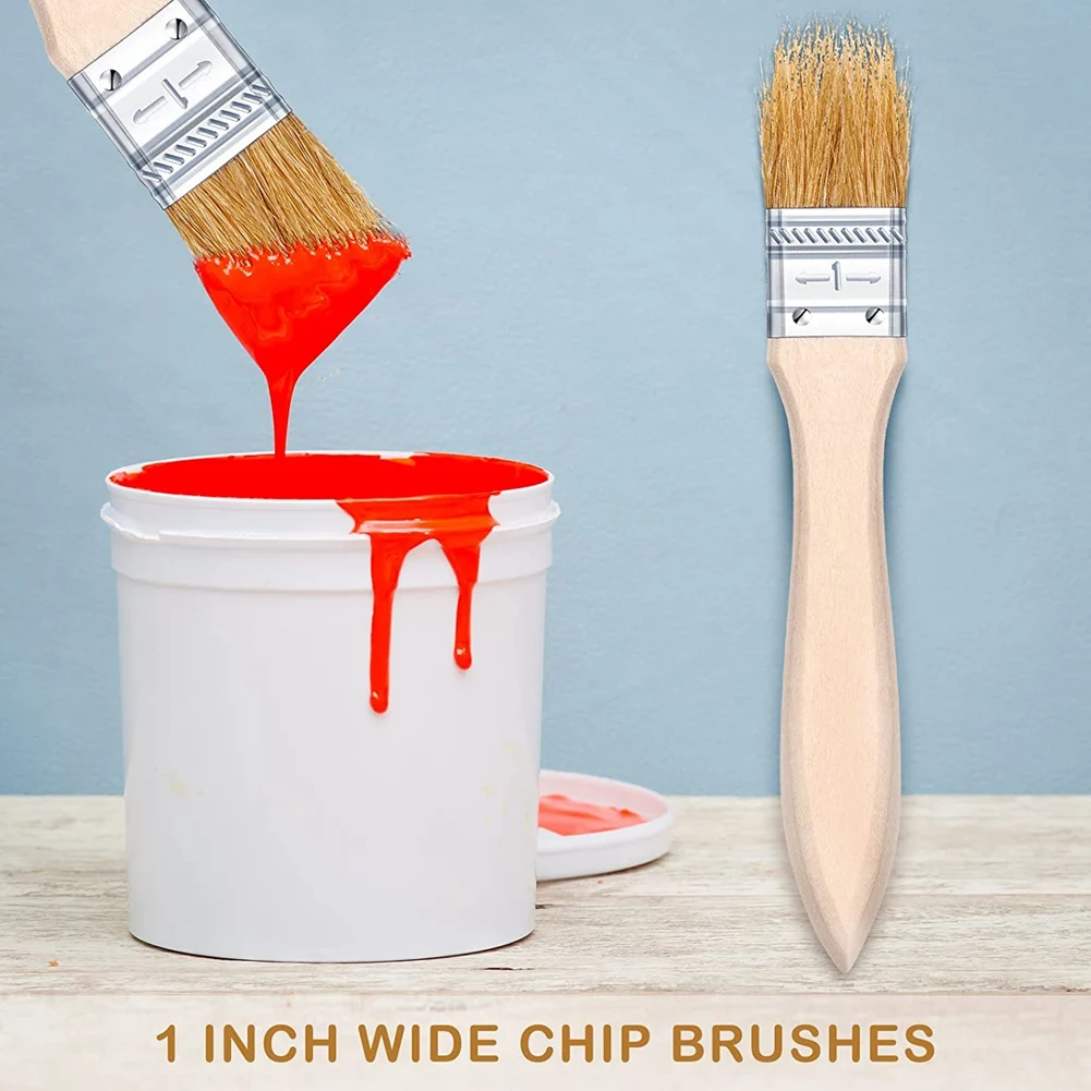 A88M 100 Uds. Pinceles de pintura con virutas de 1 pulgada a granel, pincel pequeño, pinceles para teñir ladrillos, cerdas de madera para pintura acrílica, manualidades
