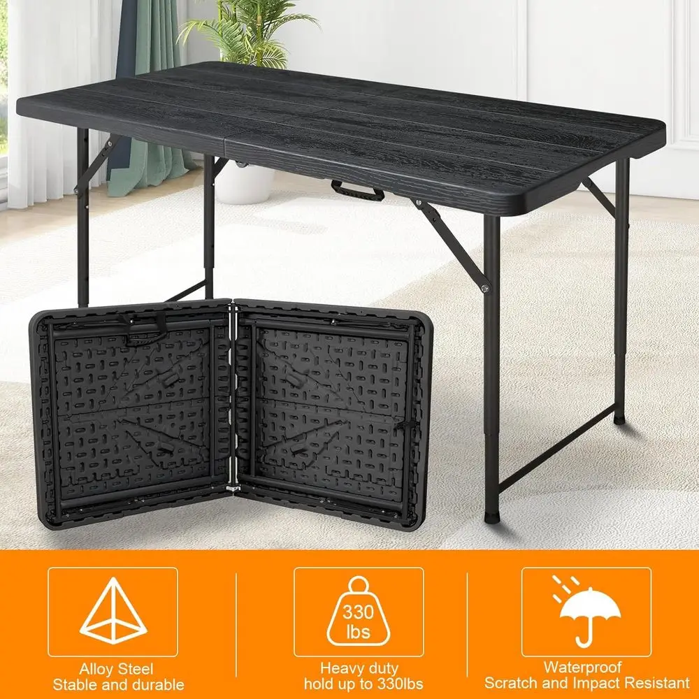 Compact Adjustable Height Folding Table - Portable, Durable HDPE & Steel, Suitable for Indoor/Outdoor, Lightweight, Multi-Purpos