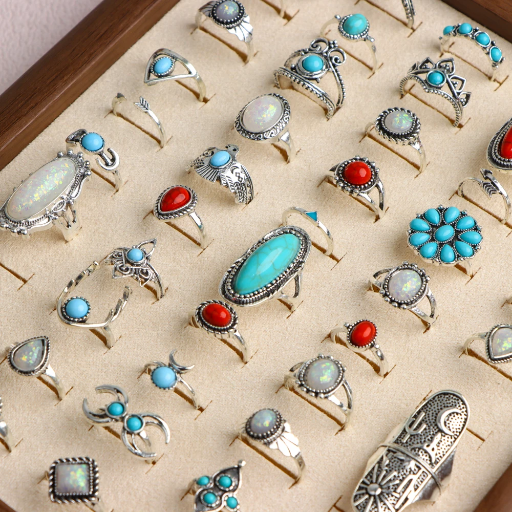 20/30/قطعة/الوحدة موضة بوهيميا الحجر الطبيعي متعدد الألوان أصابع خواتم للنساء مزيج نمط خمر مجوهرات اكسسوارات هدايا الحفلات #4