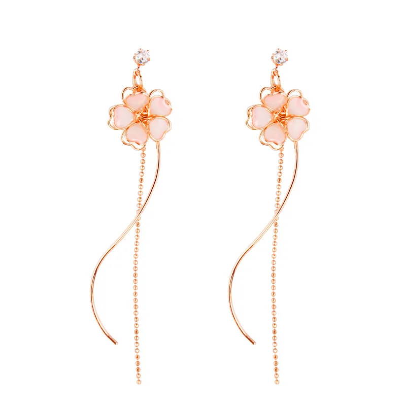 Koreanische elegante Blumen-Schmetterlings-Ohrringe für Damen, exquisite Kristall-Zirkon-Ohrringe mit langen Quasten, temperamentvoller Schmuck – Detail 14