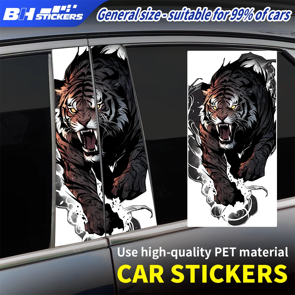 

Aggressive Tiger Car Sticker B-Pillar Roaring Beast Decal Waterproof Vinyl Dark Forest Animal Auto Body Decoration Accessories