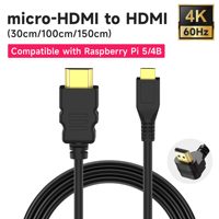 Raspberry Pi 5/4B Micro-HDMI to HDMI Cable Display Adapter 30CM 100CM 150CM Length Optional Support Dual HD 4K Video 1080P 240Hz