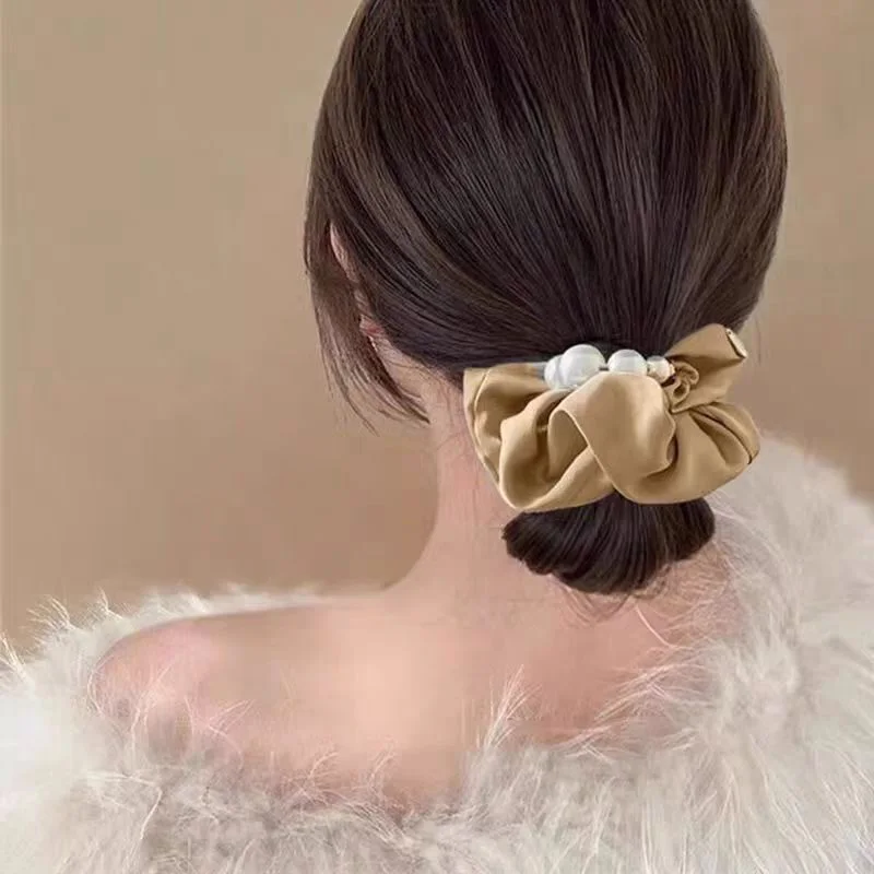 Elegantes Haargummi mit Perlen im Darm-Stil für Damen und Mädchen, süßes Haarornament, Pferdeschwanzhalter, Haargummi, Haar-Accessoires – Detail 3