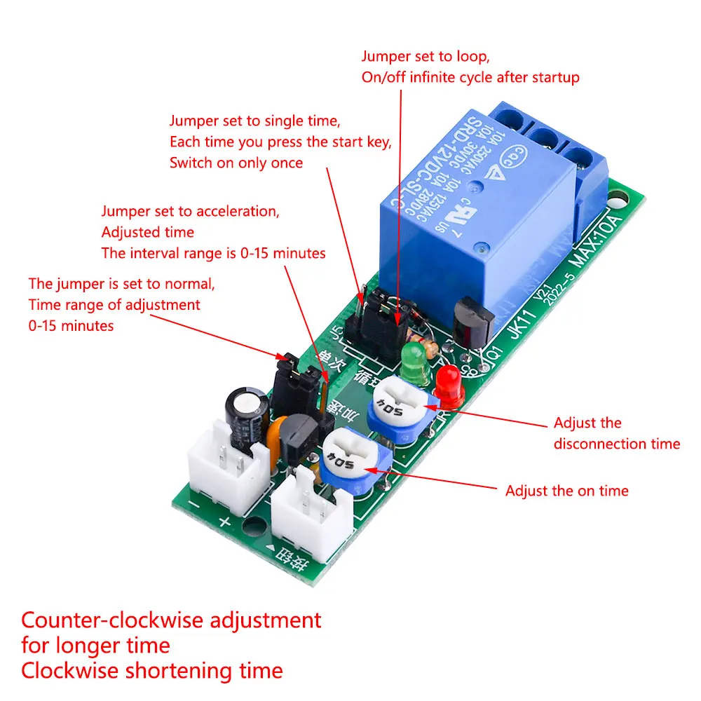 JK11 Adjustable Cycle Timer Delay On/Off Switch Power Supply Relay DC 5V 12V 24V Timer Delay Relay 1s-100s 0-15Min 0-60Min 0-24H