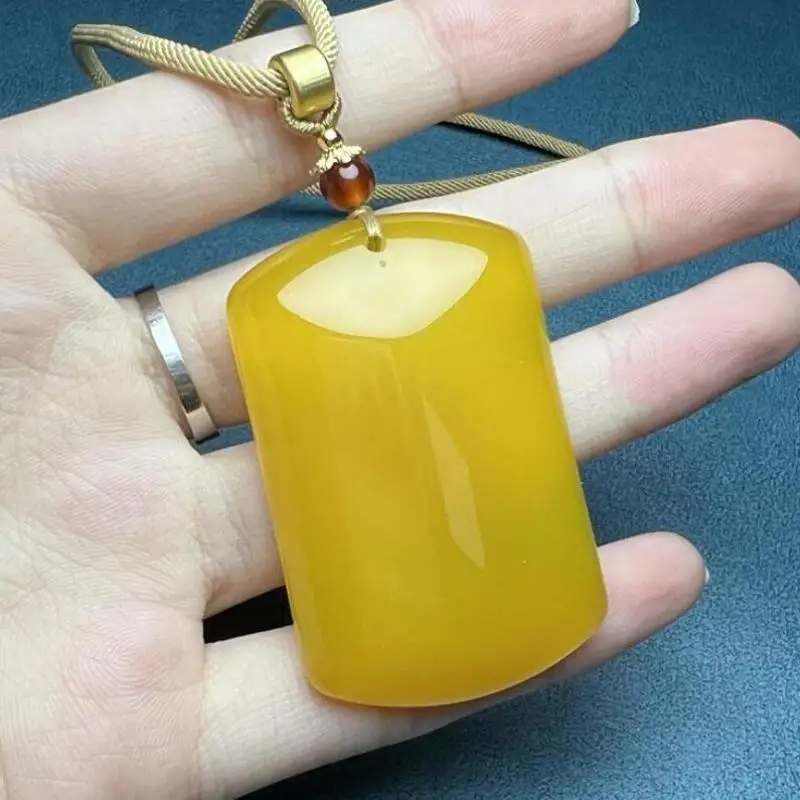 

Natural Myanmar Jadeite Yellow Jade Blank Charm Necklace Men Women Genuine Grade A Burma Pink Jade Rectangular Pendant Necklace