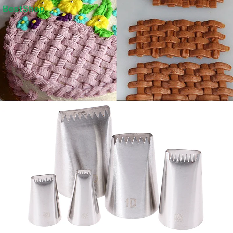 ★5pcs Basket Weave Tips Icing Piping Nozzle Stainless Steel Writing Tube Nozzle